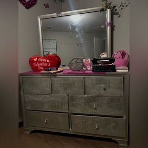 Silver Textured Dresser with Mirror